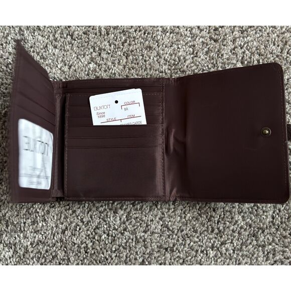 VTG. Buxton Tri Fold Framed Carde Brown Leather Wallet Change Purse 4.5" x 4.5" - Picture 3 of 7